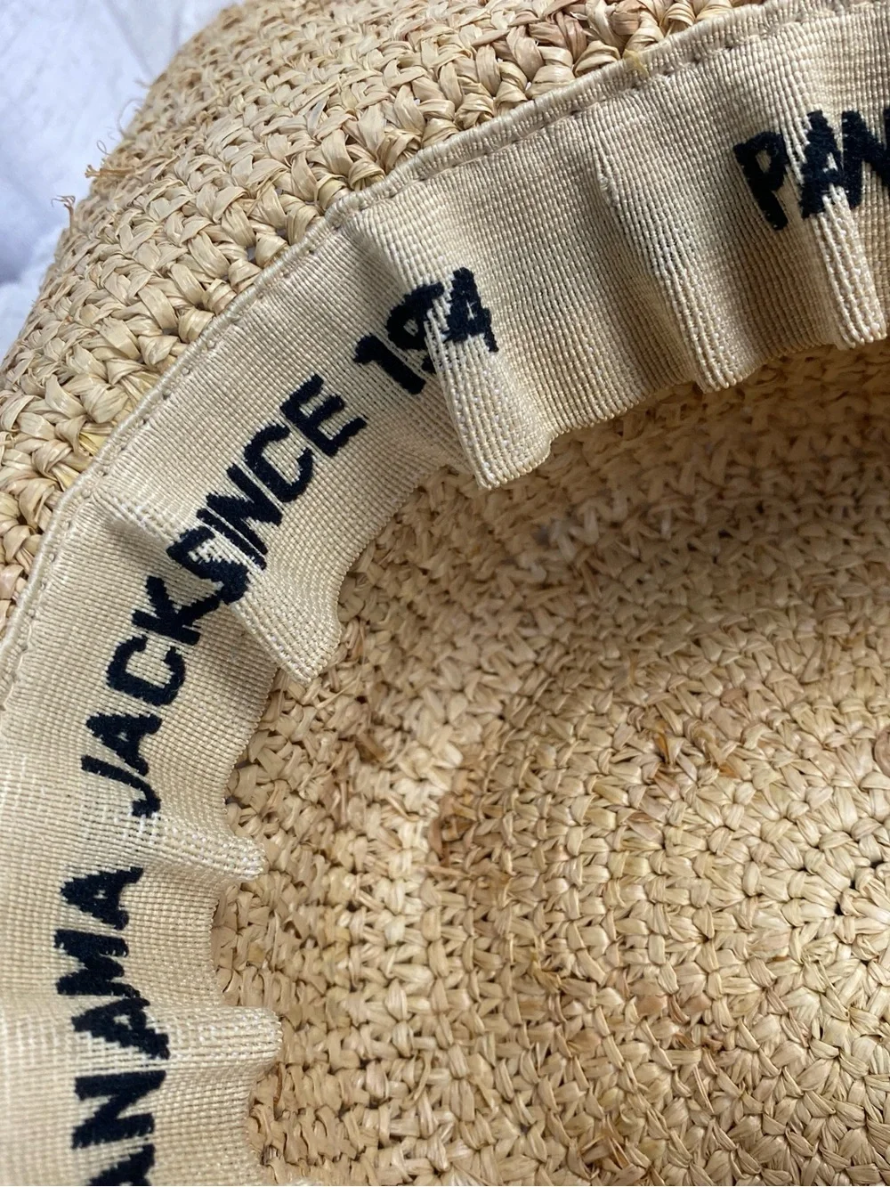 Vintage Panama Jack Straw Hat Wide Brim Palm Tree Ribbon Sun Boater Beach OSFA